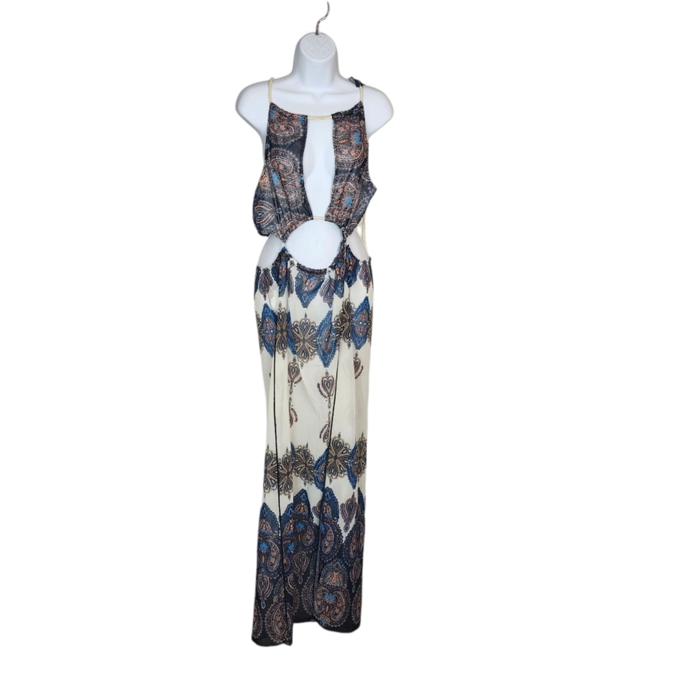 Biubiu Boho Floral Halter Summer Maxi Dress Cover Up Size Large